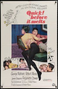 1p693 QUICK, BEFORE IT MELTS 1sh '65 art of sexy Anjanette Comer in bed with Robert Morse!