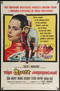 1p694 QUIET AMERICAN 1sh '58 Audie Murphy & Michael Redgrave in Vietnam, from Graham Greene novel!