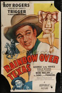 1p699 RAINBOW OVER TEXAS 1sh '46 art of Roy Rogers, sexy Dale Evans, Trigger & Gabby Hayes!