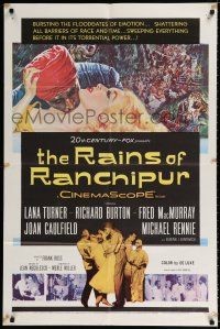 1p700 RAINS OF RANCHIPUR 1sh '55 Lana Turner, Richard Burton, rains couldn't wash their sin away!