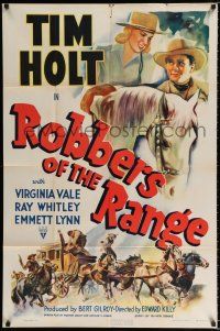 1p729 ROBBERS OF THE RANGE 1sh '41 cowboy Tim Holt & pretty smiling Virginia Vale!