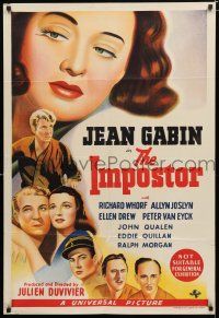 1y566 IMPOSTOR Aust 1sh '44 Jean Gabin has the most violent life, directed by Julien Duvivier!