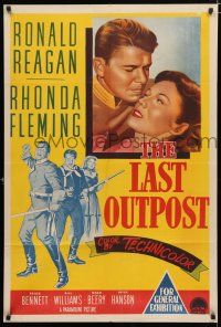 1y581 LAST OUTPOST Aust 1sh '51 great close-up art of Ronald Reagan & Rhonda Fleming!