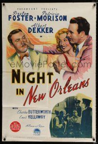 1y611 NIGHT IN NEW ORLEANS Aust 1sh '42 close-up art Preston Foster, Patricia Morison & Dekker!