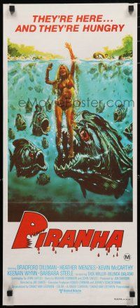 1y877 PIRANHA Aust daybill '78 Roger Corman, art of man-eating fish & sexy girl by John Solie!