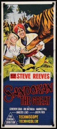 1y903 SANDOKAN THE GREAT Aust daybill '65 Umberto Lenzi, art of tiger leaping at Steve Reeves!