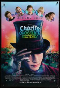 1z167 CHARLIE & THE CHOCOLATE FACTORY July 15 advance DS 1sh '05 Johnny Depp & cast, Tim Burton!