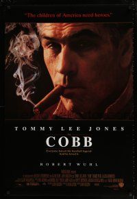 1z179 COBB 1sh '94 baseball, close-up of cigar smoking Tommy Lee Jones as Ty Cobb!