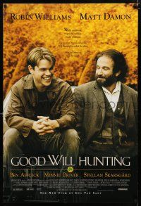 1z327 GOOD WILL HUNTING DS 1sh '97 great image of smiling Matt Damon & Robin Williams!