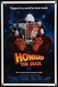 1z379 HOWARD THE DUCK 1sh '86 George Lucas, art of him reading magazine w/Lea Thompson on it!