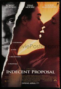 1z396 INDECENT PROPOSAL advance DS 1sh '93 Robert Redford, Demi Moore, Woody Harrelson!