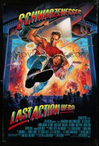 1z447 LAST ACTION HERO DS 1sh '93 cool artwork of Arnold Schwarzenegger by Morgan!