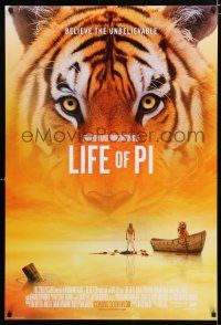 1z464 LIFE OF PI style B int'l advance DS 1sh '12 Suraj Sharma, Irrfan Khan, image of tiger on boat