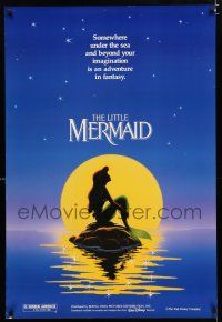 1z473 LITTLE MERMAID teaser DS 1sh '89 Disney, great cartoon image of Ariel in moonlight!