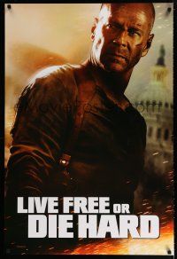 1z474 LIVE FREE OR DIE HARD teaser 1sh '07 Bruce Willis by the U.S. capitol building!