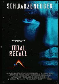 1z791 TOTAL RECALL 1sh '90 Paul Verhoeven, huge close-up of Arnold Schwarzenegger!