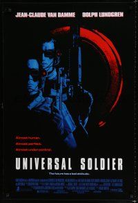 1z810 UNIVERSAL SOLDIER 1sh '92 cool close up of Jean-Claude Van Damme & Dolph Lundgren!