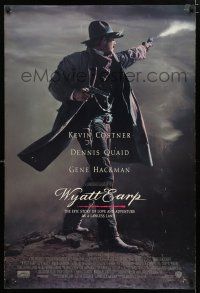 1z842 WYATT EARP advance DS 1sh '94 cool image of Kevin Costner in the title role firing gun!