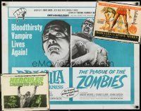 2a266 LOT OF 3 UNFOLDED HALF-SHEETS '60s Dracula, Hercules & zombies, great photos & artwork!