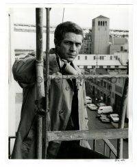 2d218 BULLITT candid 8x10 still '68 c/u of Steve McQueen on fire escape over San Francisco street!