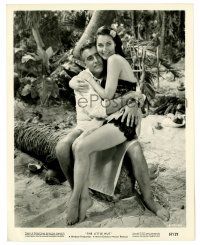 2d582 LITTLE HUT 8x10.25 still '57 great c/u of Stewart Granger hugging sexy native Ava Gardner!