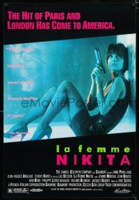 2f442 LA FEMME NIKITA 1sh '91 Luc Besson, sexy Anne Parillaud w/pistol!