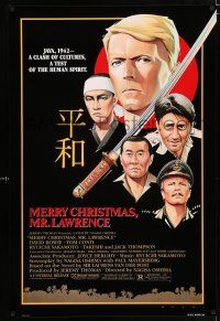 2f511 MERRY CHRISTMAS MR. LAWRENCE 1sh '83 really cool art of David Bowie & cast by Makhi!