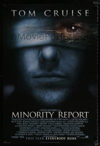 2f523 MINORITY REPORT style A int'l advance DS 1sh '02 Steven Spielberg, close-up of Tom Cruise!