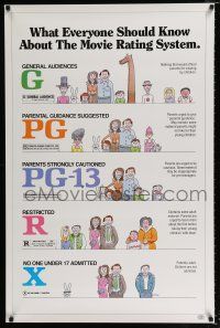 2f532 MOVIE RATING SYSTEM 1sh '86 helpful MPAA guide, cool artwork by Clarke!