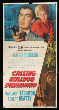 2j671 CALLING BULLDOG DRUMMOND 3sh '51 close up of detective Walter Pidgeon pointing gun!