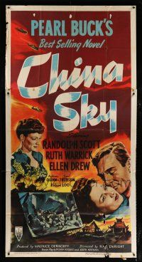 2j678 CHINA SKY 3sh R50 art of pilot Randolph Scott, from Pearl S. Buck best-selling novel!