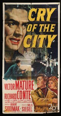 2j690 CRY OF THE CITY 3sh '48 film noir, art of Victor Mature, Richard Conte & Shelley Winters!