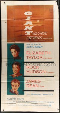 2j741 GIANT 3sh '56 James Dean, Elizabeth Taylor, Rock Hudson, directed by George Stevens!