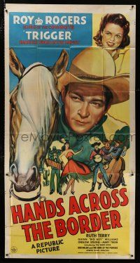 2j761 HANDS ACROSS THE BORDER 3sh '43 wonderful close up artwork of cowboy Roy Rogers!