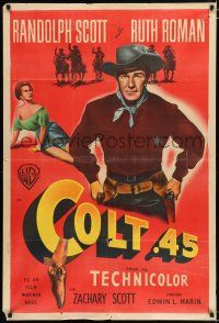 2j424 COLT .45 Argentinean '50 great art of tough cowboy Randolph Scott & sexy Ruth Roman!