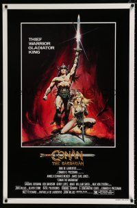 2m174 CONAN THE BARBARIAN advance 1sh '82 art of Arnold Schwarzenegger & sexy Bergman by Casaro!