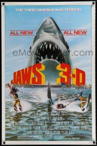 2m433 JAWS 3-D 1sh '83 great Gary Meyer shark artwork, the third dimension is terror!