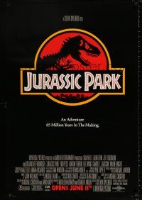 2m443 JURASSIC PARK advance 1sh '93 Spielberg, Attenborough re-creates dinosaurs!