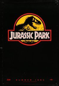 2m446 JURASSIC PARK yellow teaser 1sh '93 Spielberg, Attenborough re-creates dinosaurs!