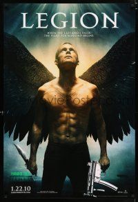 2m472 LEGION teaser DS 1sh '09 image of tattooed Paul Bettany w/angel wings, H&K SP89 & knife!