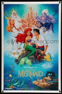 2m486 LITTLE MERMAID DS 1sh '89 Disney underwater cartoon, cool art of Ariel & cast!