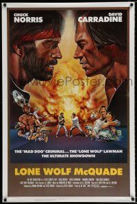 2m493 LONE WOLF McQUADE 1sh '83 great face off art of Chuck Norris & David Carradine by CW Taylor!