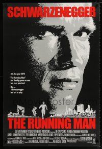 2m655 RUNNING MAN 1sh '87 huge close up headshot of Arnold Schwarzenegger!