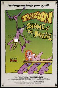 2m673 SHAME OF THE JUNGLE 1sh '78 sexy Tarzan spoof, wacky art of woman on platter!