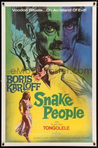 2m698 SNAKE PEOPLE 1sh '70 La muerte viviente, art of Boris Karloff looming over victims!