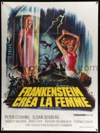 2p612 FRANKENSTEIN CREATED WOMAN French 1p '67 Peter Cushing, Denberg, different Hammer horror art!