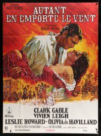 2p639 GONE WITH THE WIND French 1p R70s Terpning art of Gable & Vivien Leigh over burning Atlanta!