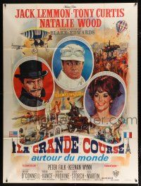 2p647 GREAT RACE French 1p '65 art of Tony Curtis, Jack Lemmon & Natalie Wood by Jean Mascii!