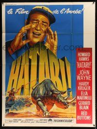 2p662 HATARI French 1p '62 Howard Hawks, best art of John Wayne in Africa by Roger Soubie!