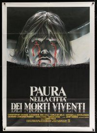 2p200 GATES OF HELL Italian 1p '83 Lucio Fulci, wild artwork of girl bleeding from her eyes!